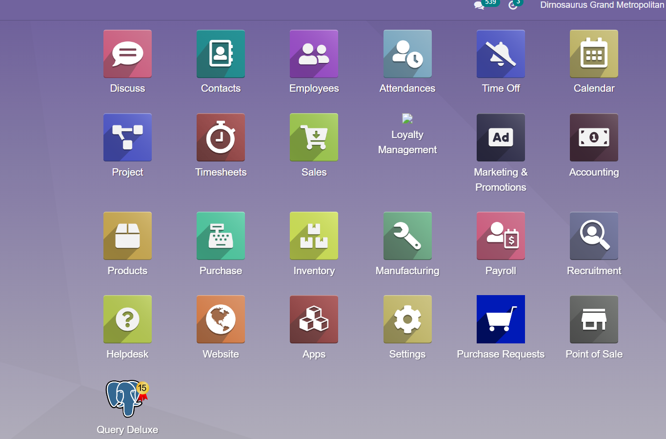 Odoo ERP module dashboard preview